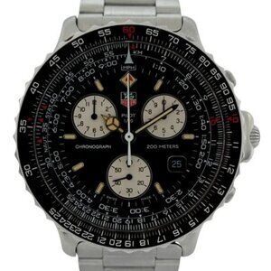 Tag Heuer 42mm Men's Black Pilot Stainless Steel Chrono Swiss Watch Ref: 530.306